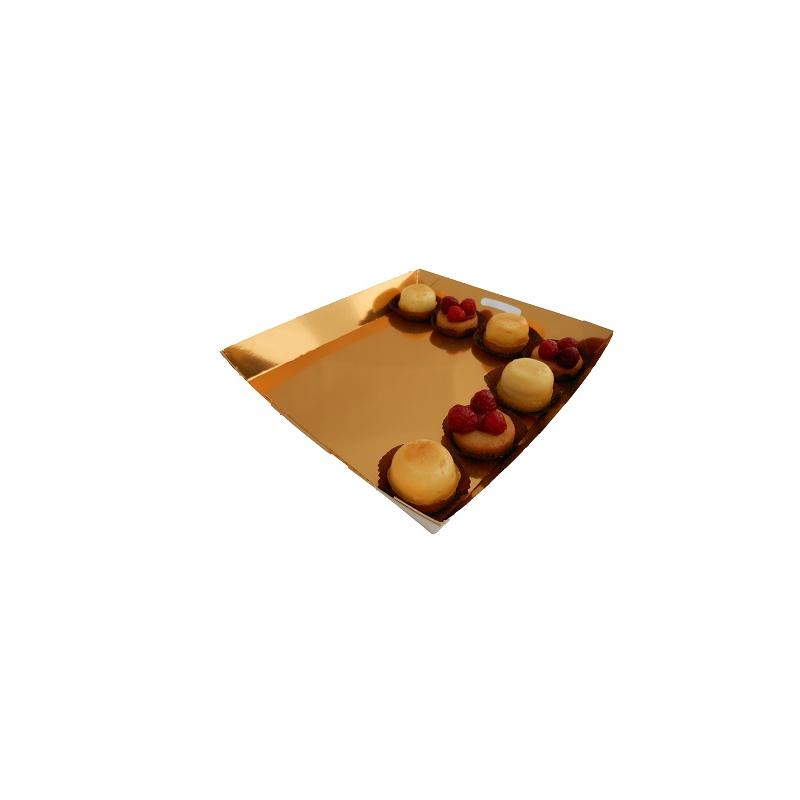 Grand plateau de présentation doré jetable pour petits fours, pâtisseries  (T 349)